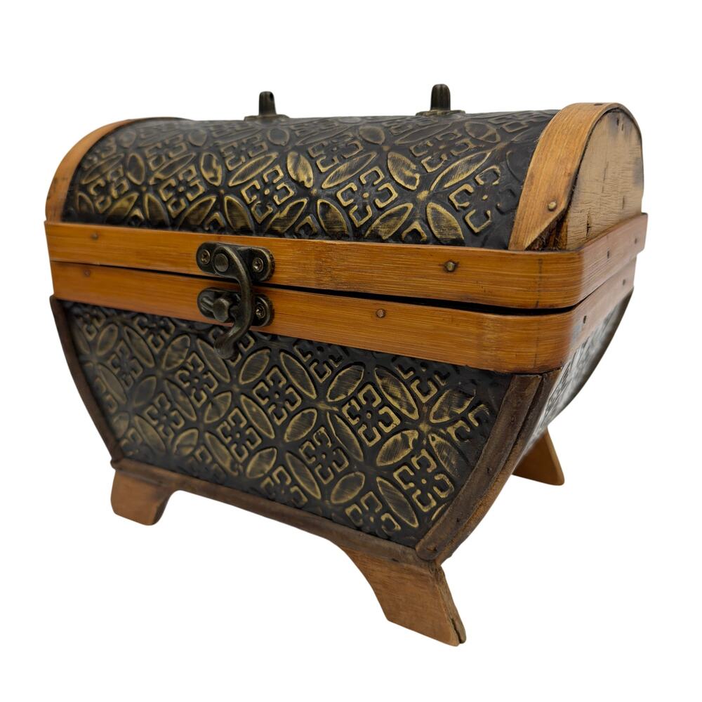 HD Designs Small Wooden Treasure Chest Decorative Trinket Box Brown Black Gold